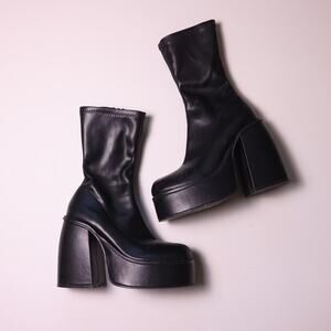 ASOS Black platform gogo sock booties zip up 7.5